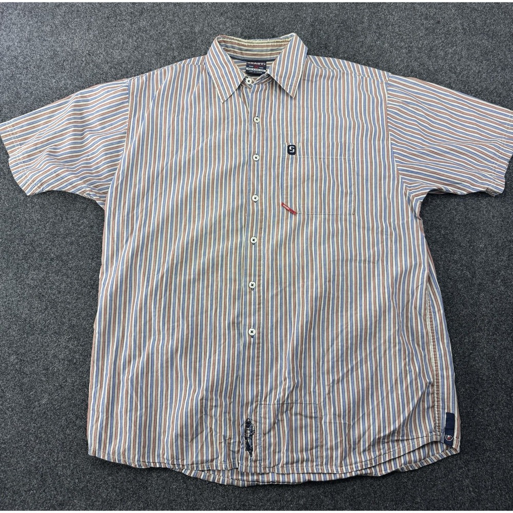 VTG Shady's Striped Button‎ Up Shirt Made in Hong Kong Short Sleeve M 23x30